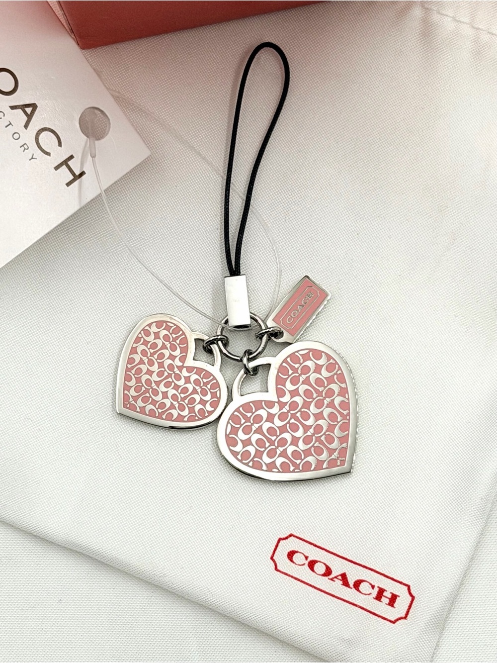 NWT VINTAGE COACH Double Heart Signature Charm & Box 2000-2005 Model - Picture 2 of 6